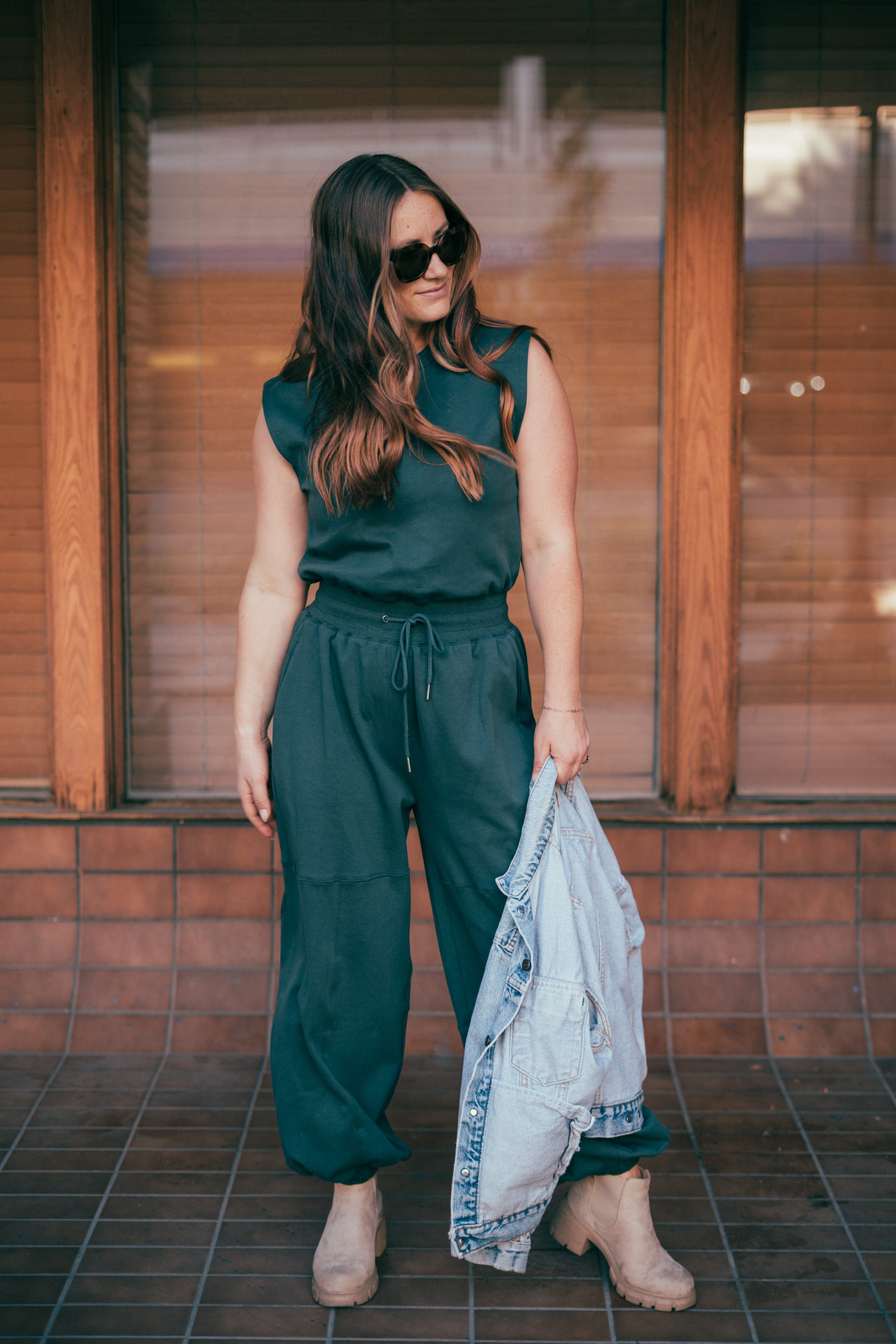 Drawstring Waist Sleeveless Knit Active Jumpsuit